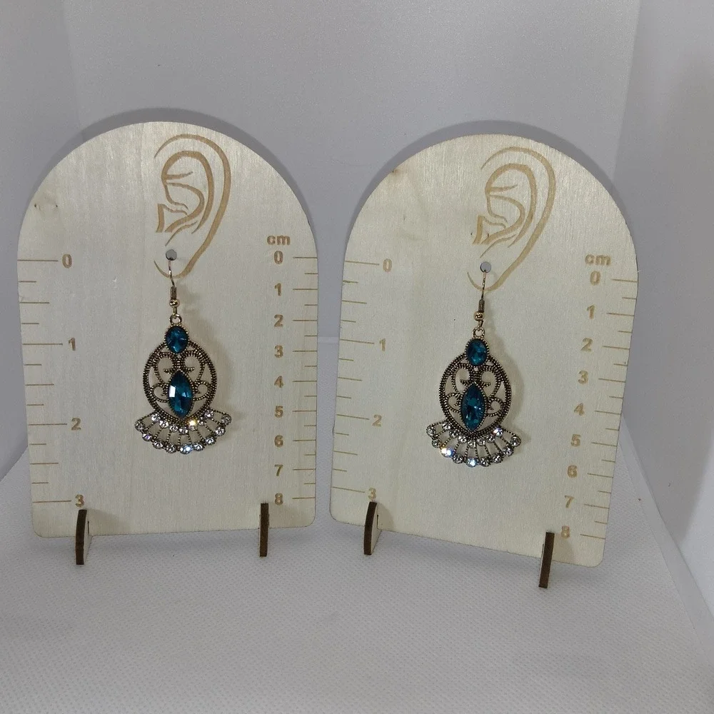 Gold and Blue Teardrop Filigree Earrings‎